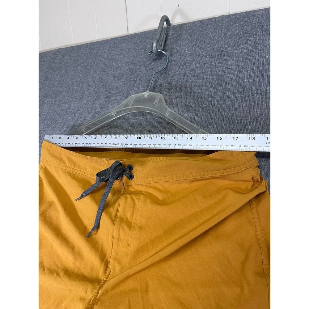 Prana Mens Mustard Yellow Board Shorts Swim Trunks Size 36 Lace Up Back Pocket